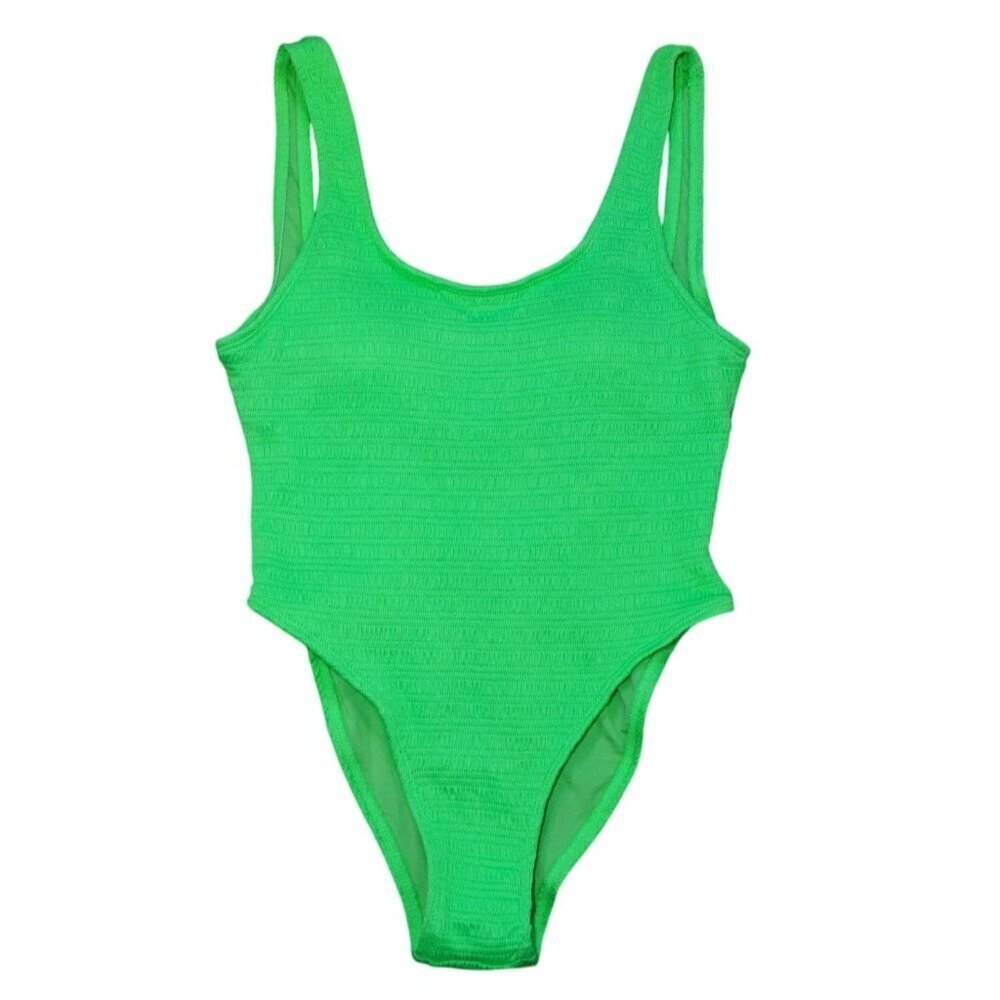 Mosmann Australia XS Neon Green Textured One Piece High Cut Scoop Back Swim.